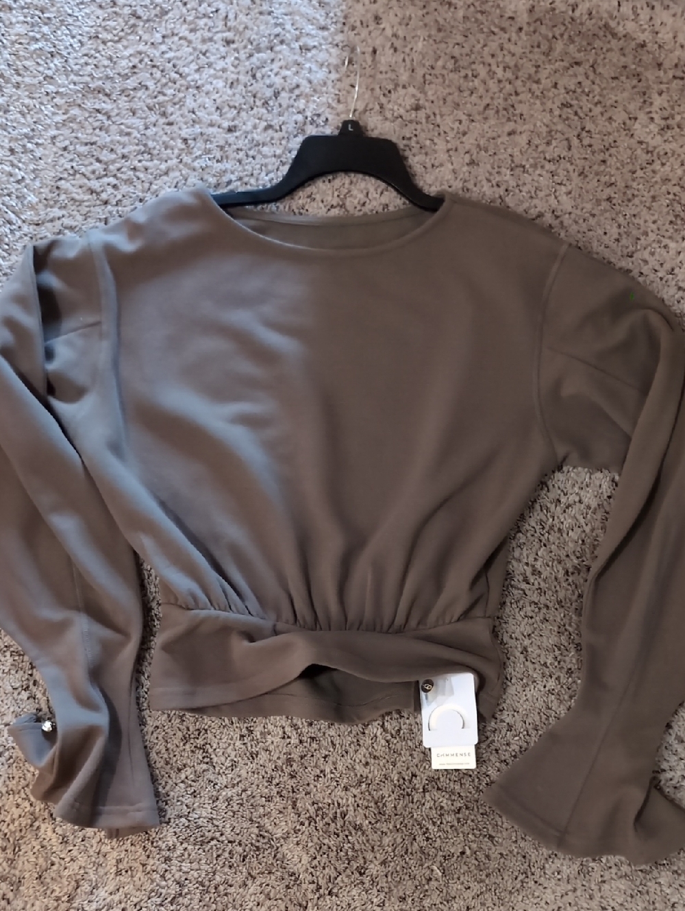 Commense Women’s Olive Waist-Detail Long Sleeve Top